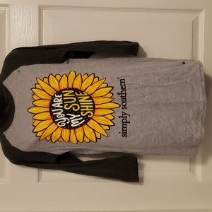Simply southern raglan 3/4 sleeve sunflower you are my sunshine graphic Small